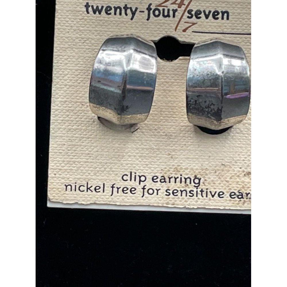 Twenty-Four Seven Silver Tone Small Hoop Clip on Earrings NWT Width 3/8 Inches